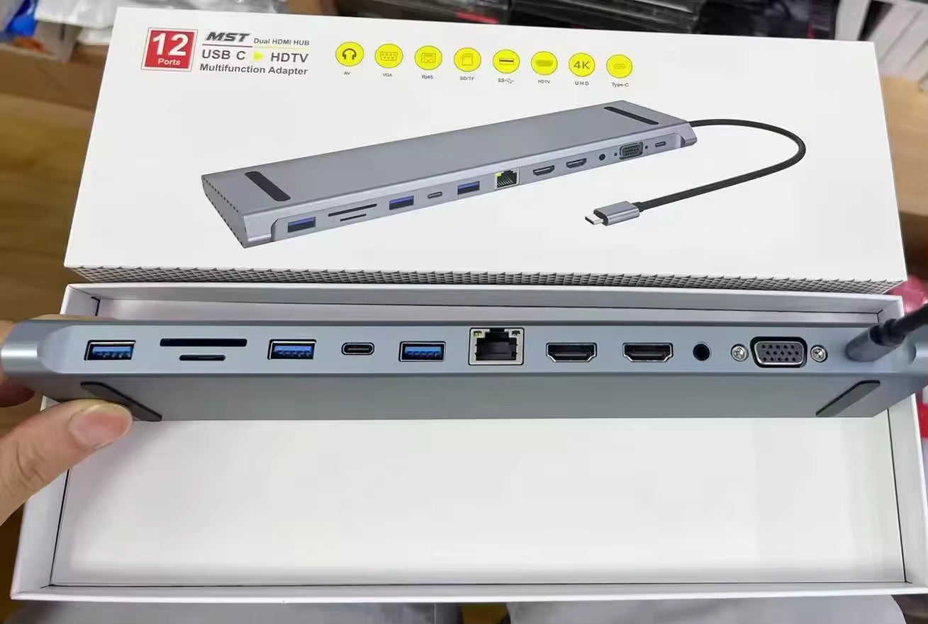 Adaptateur USB-Dock Station-Hub Multifonction Type C Aluminum jusqu'a 12 Ports