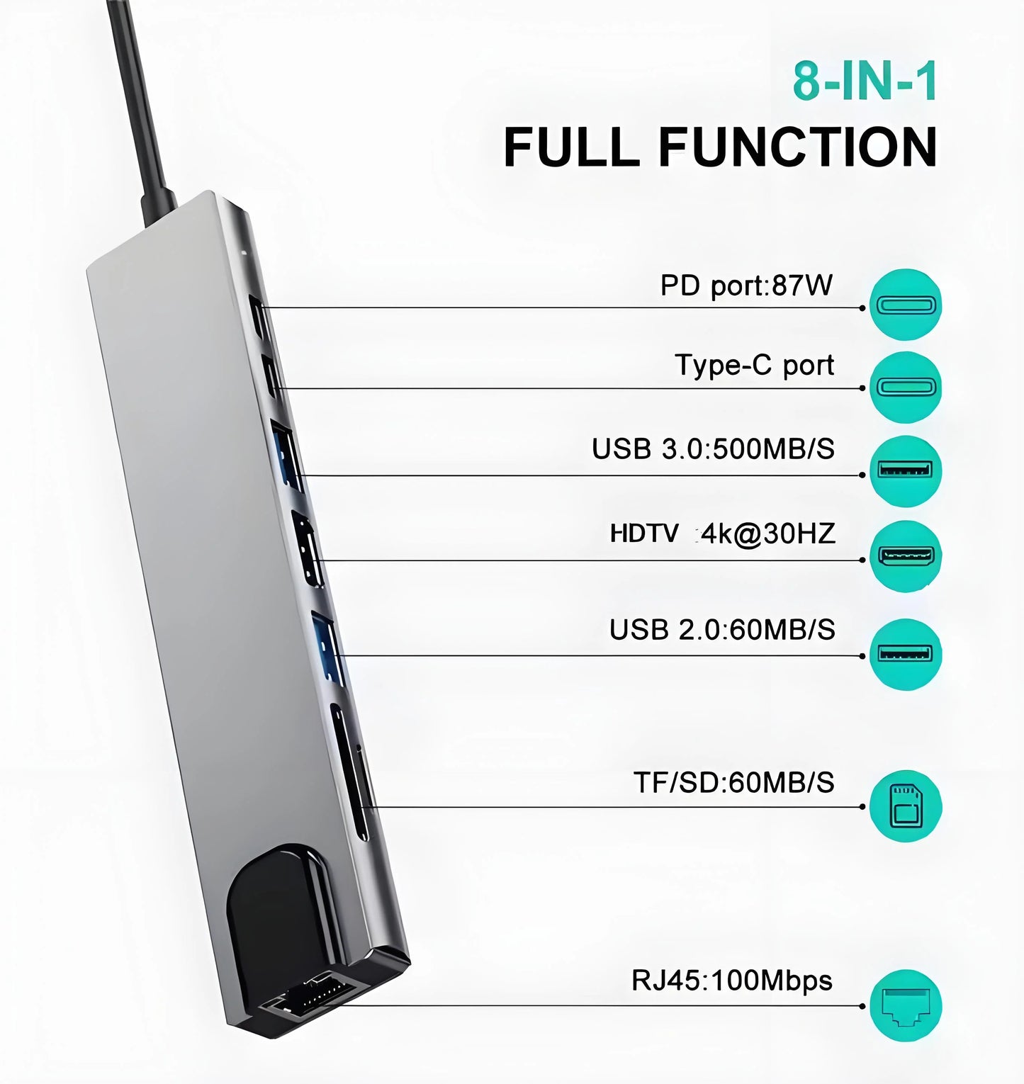 Adaptateur USB-Dock Station-Hub Multifonction Type C Aluminum jusqu'a 12 Ports