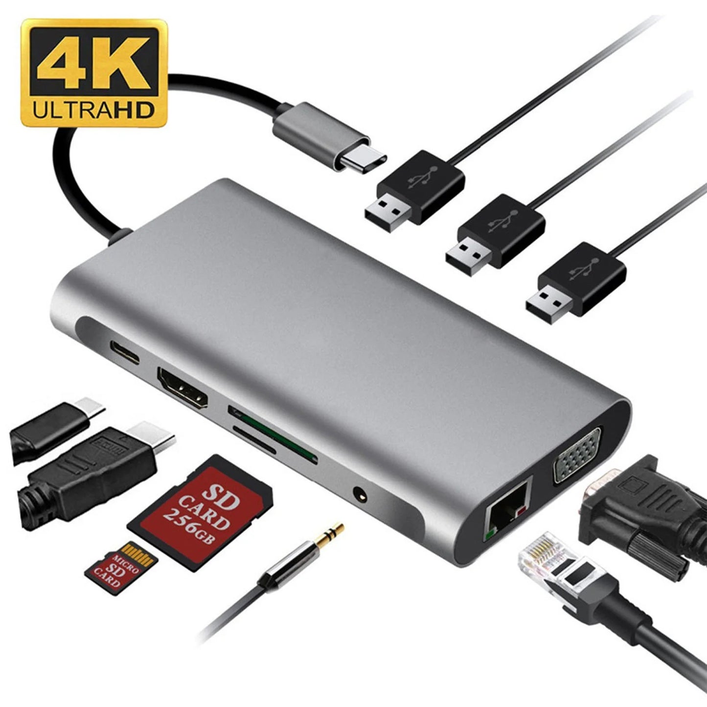 Adaptateur USB-Dock Station-Hub Multifonction Type C Aluminum jusqu'a 12 Ports